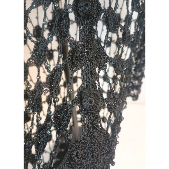 CEJION Wms Black Stretch Crochet & Beaded Fishnet Mesh Cardigan Top S/M - Picture 6 of 9